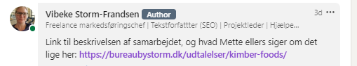 Eksterne links på LinkedIn kommentar